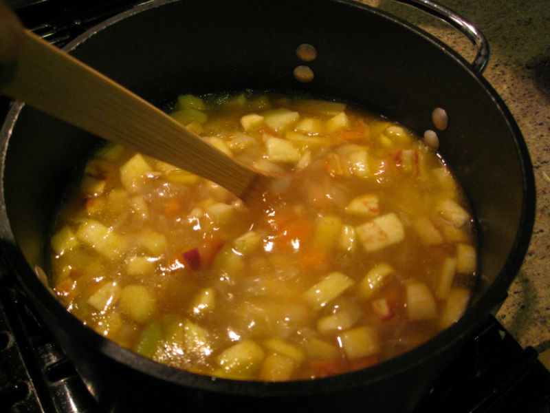 Sauteed veggies add rich flavor to the soup
