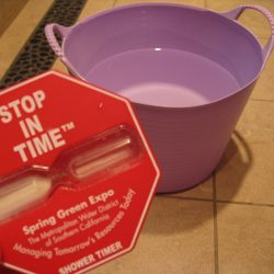 Shower essentials: A bucket and timer 