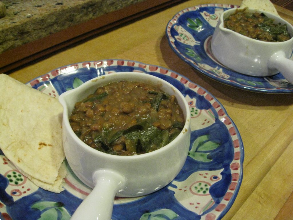 Hearty lentil soup with collard greens