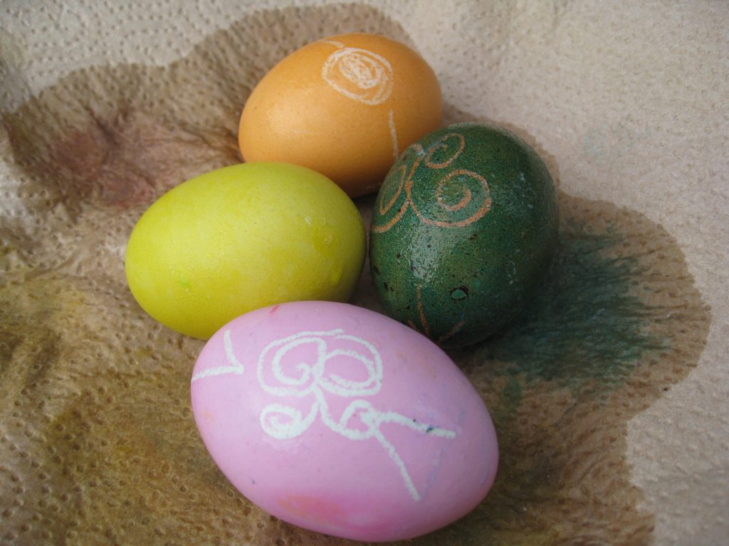 Colored Easter eggs, fresh from the dye bath
