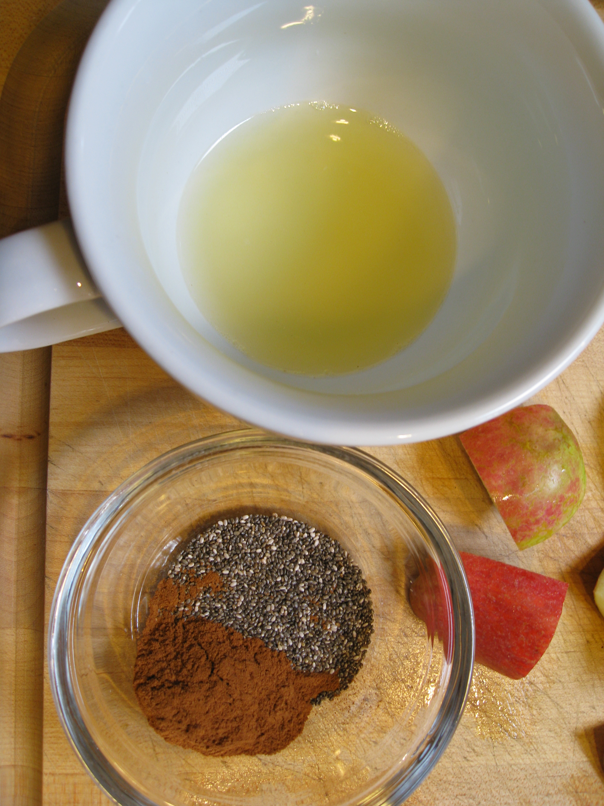 Chia seeds thicken the batch, cinnamon flavors it, and lemon juice keeps it from darkening.