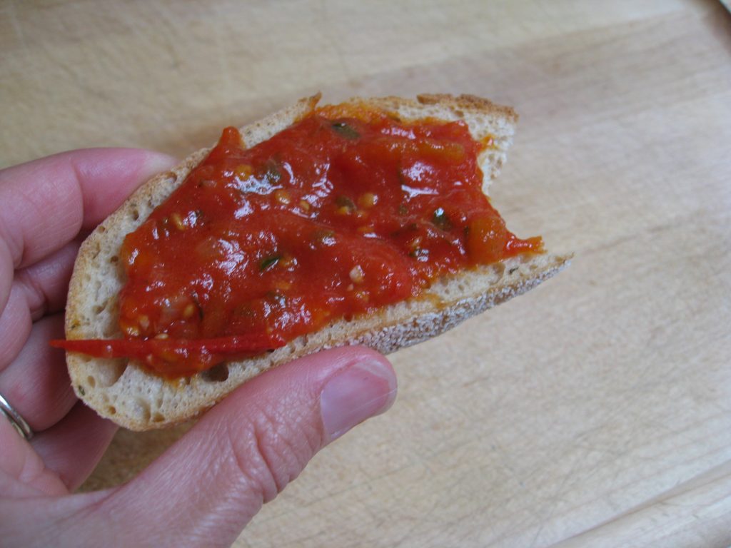 Fresh tomato sauce on toast. What could be better?