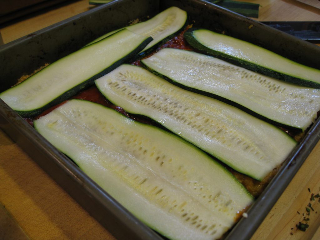 No need to overlap the zucchini slices.