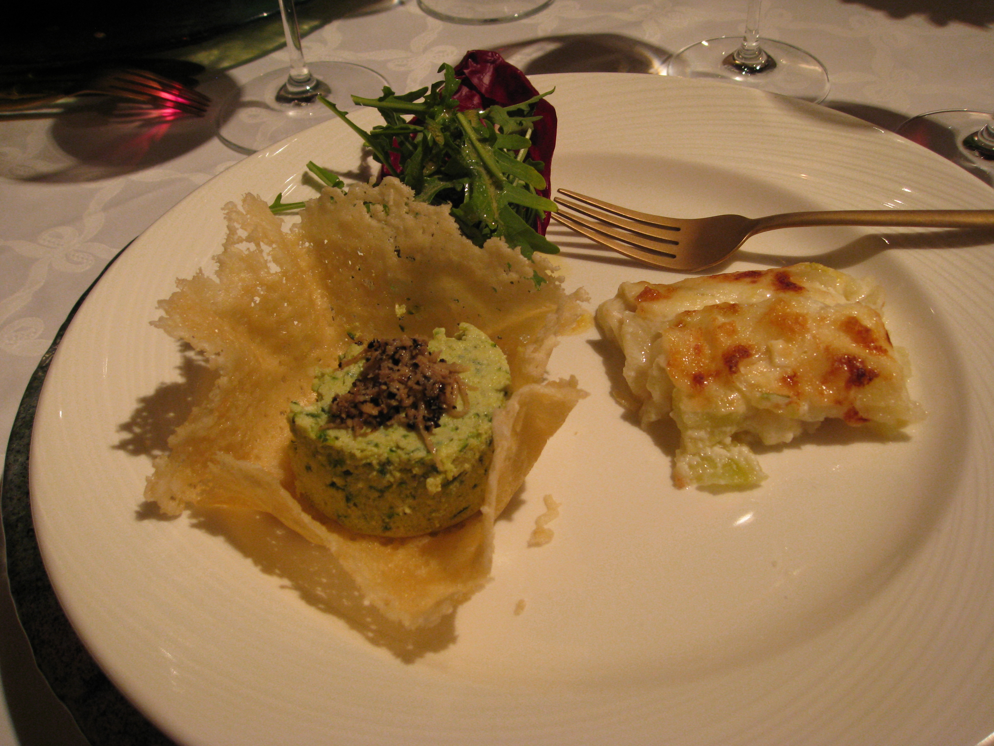 Perfectly crafted Parmesan shell with zucchini flan