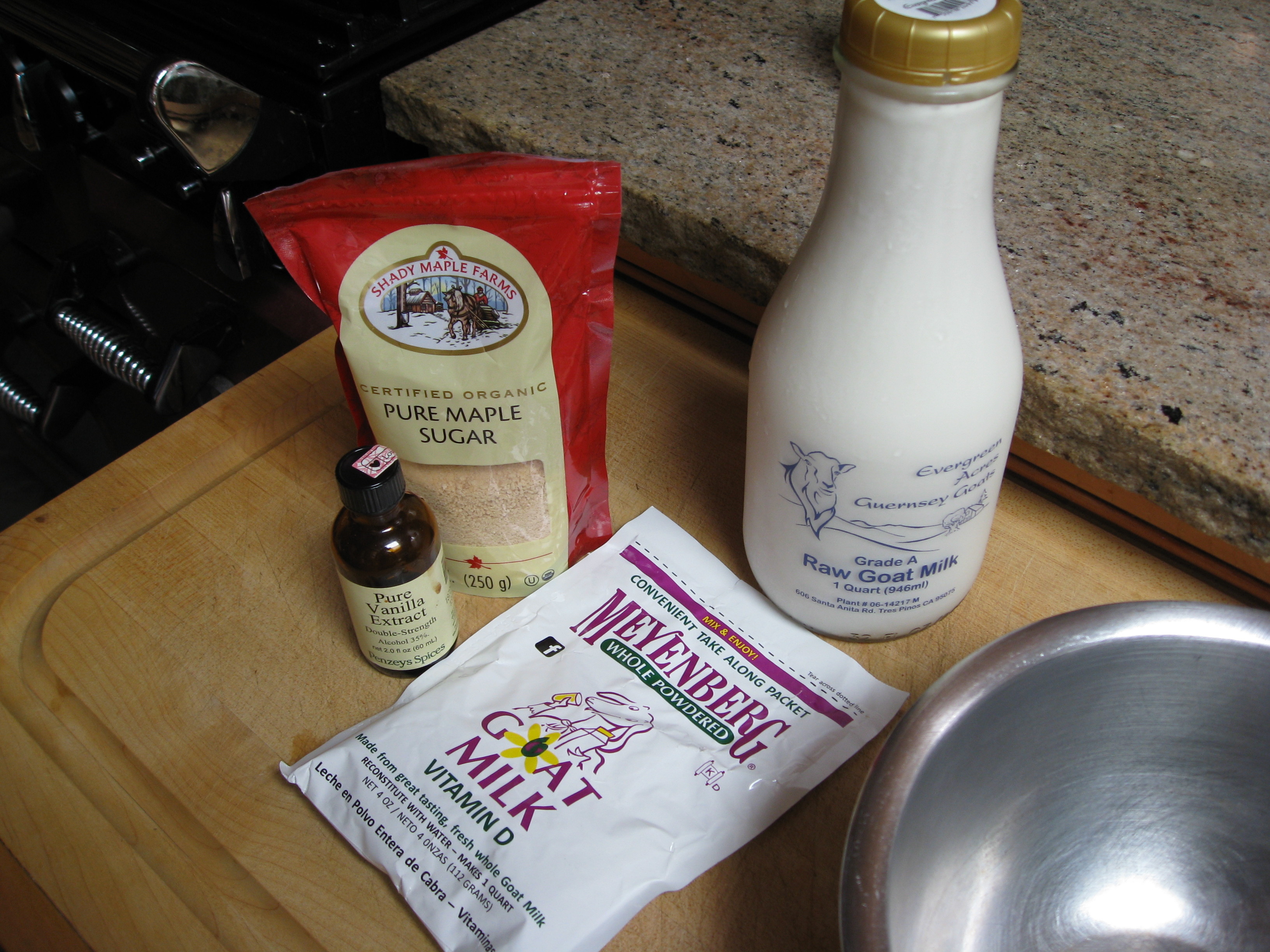Raw goat milk, sweetener, goat milk powder & vanilla