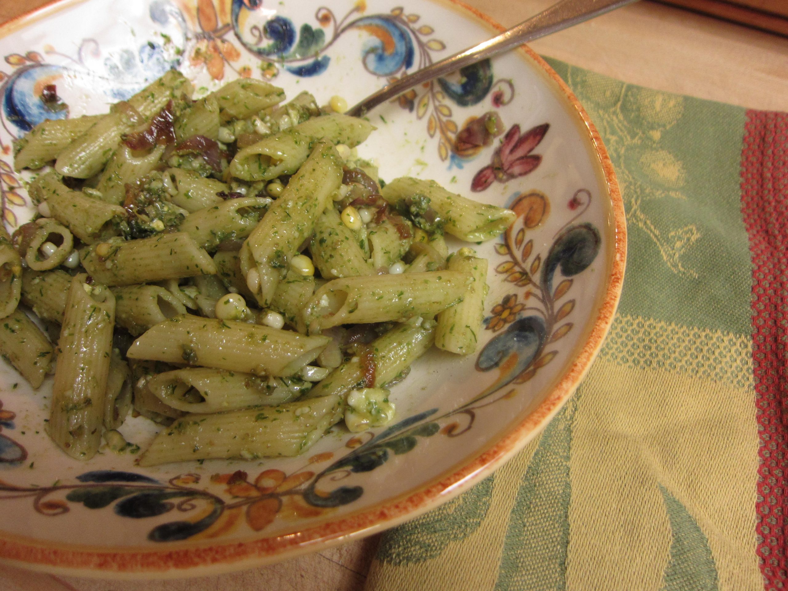 You are currently viewing Recipe: Penne with Poblano Chiles, Corn and Cilantro Cream