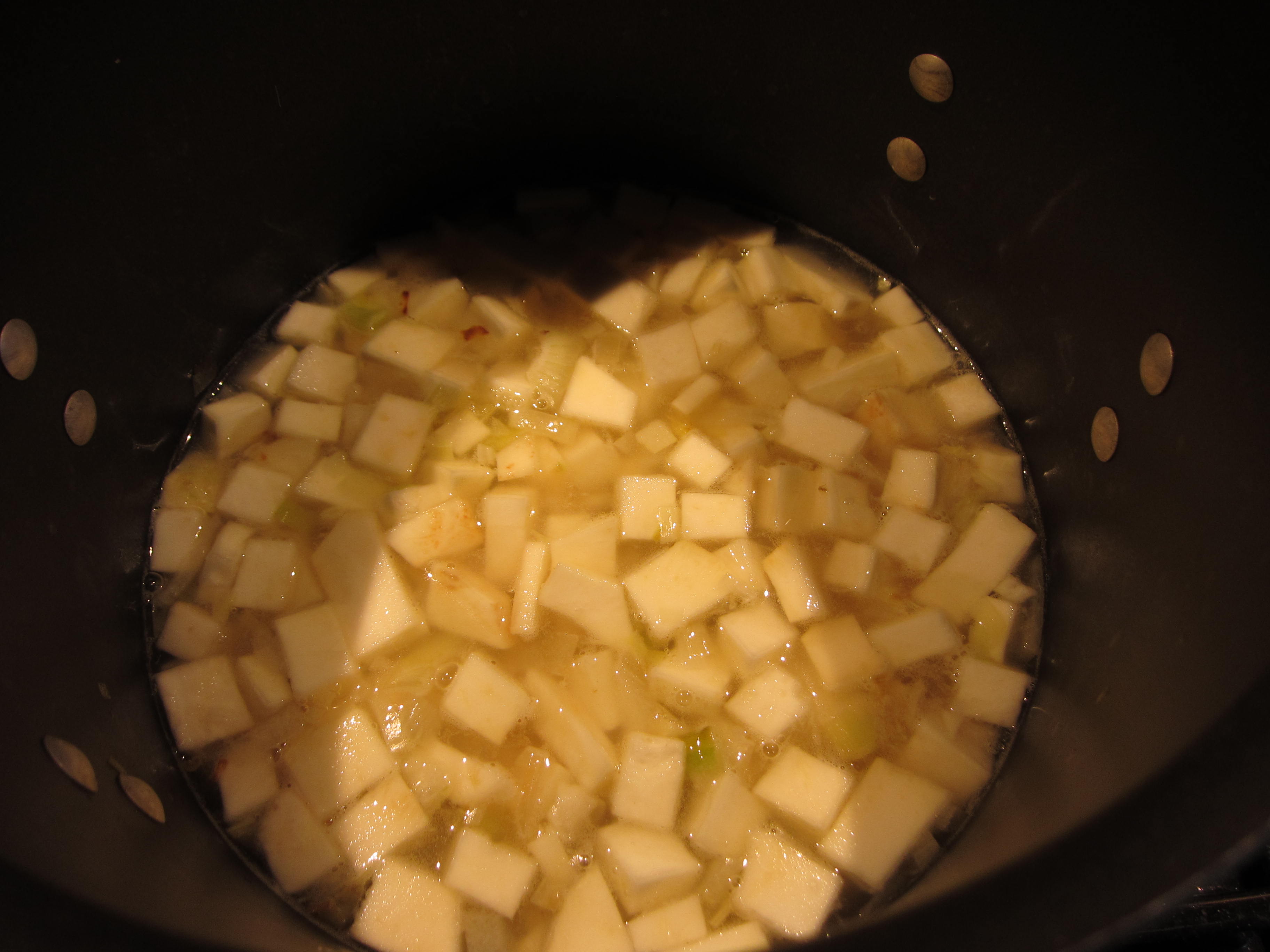 celeriac soup simmering