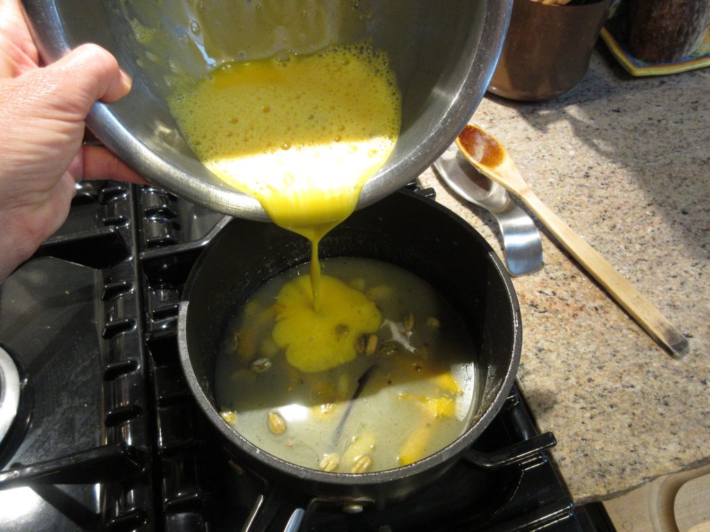 Lemon cardamom ice cream egg mixture