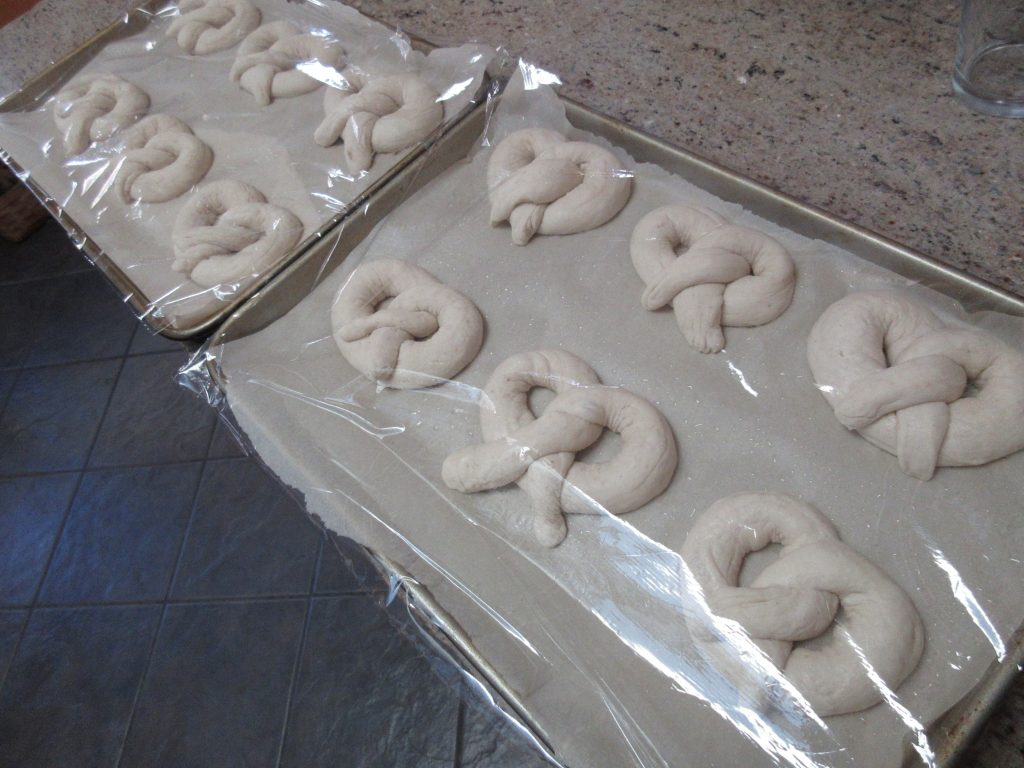 Sourdough pretzels rising