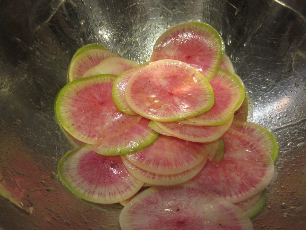 watermelon radish with dressing